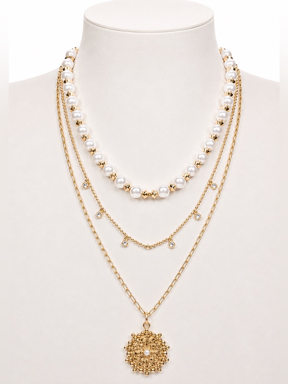 Anna & Ava multi-strand pearl and gold pendant necklace
